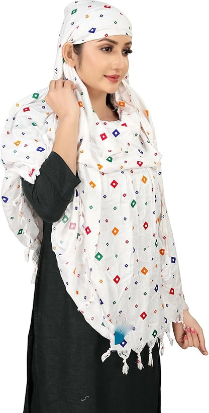 400049 Cotton Breathable Sun Protection Scarf Dupatta Usable for vehicle Driver | White Printed MIX Design