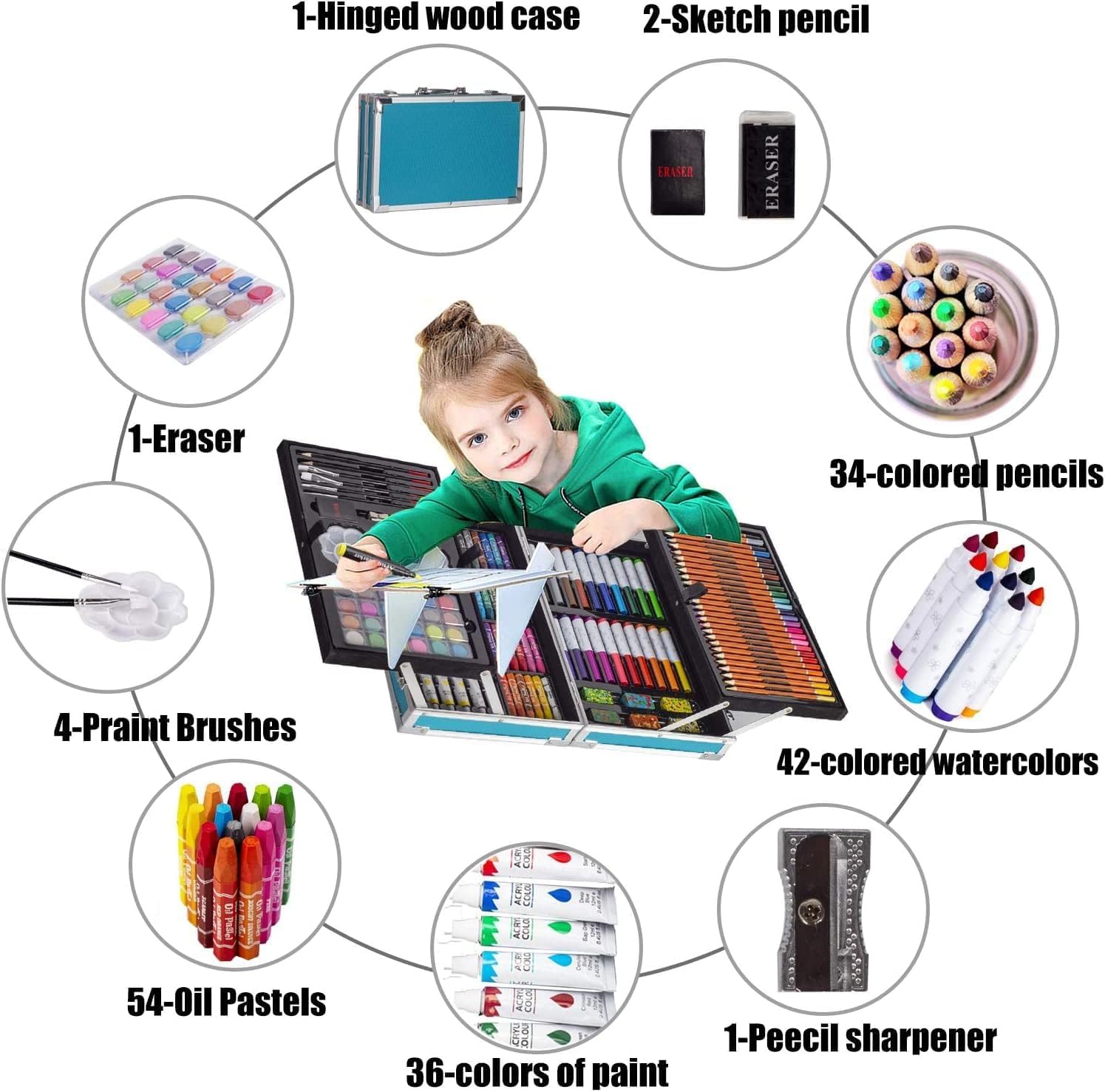 400015 Color Drawing Kit, 145 Piece Art Set, Color Suitcase Kit for Kids