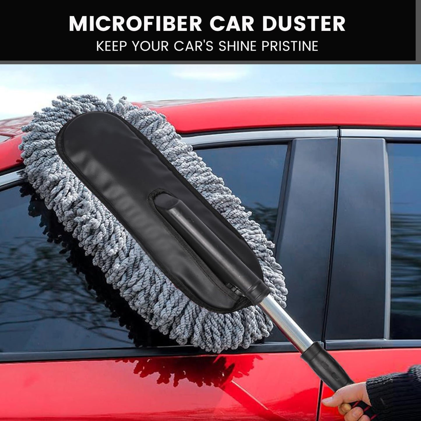 400019 Soft Microfiber Car Duster Brush with Extendable Handle Wet & Dry Scratch Free Surface Cleaner