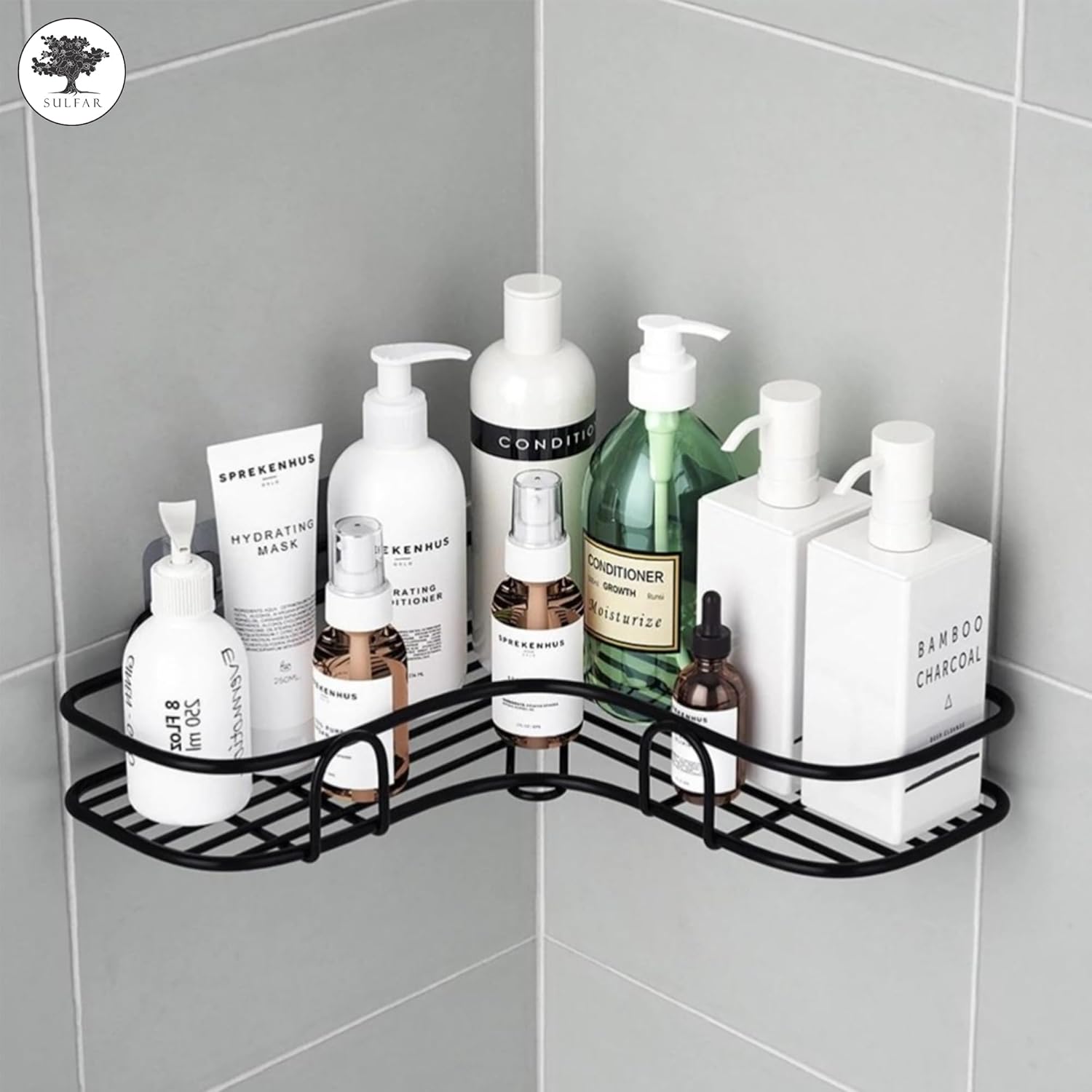 400060 Modern Metal Corner Shelf, No-Drill Adhesive Installation