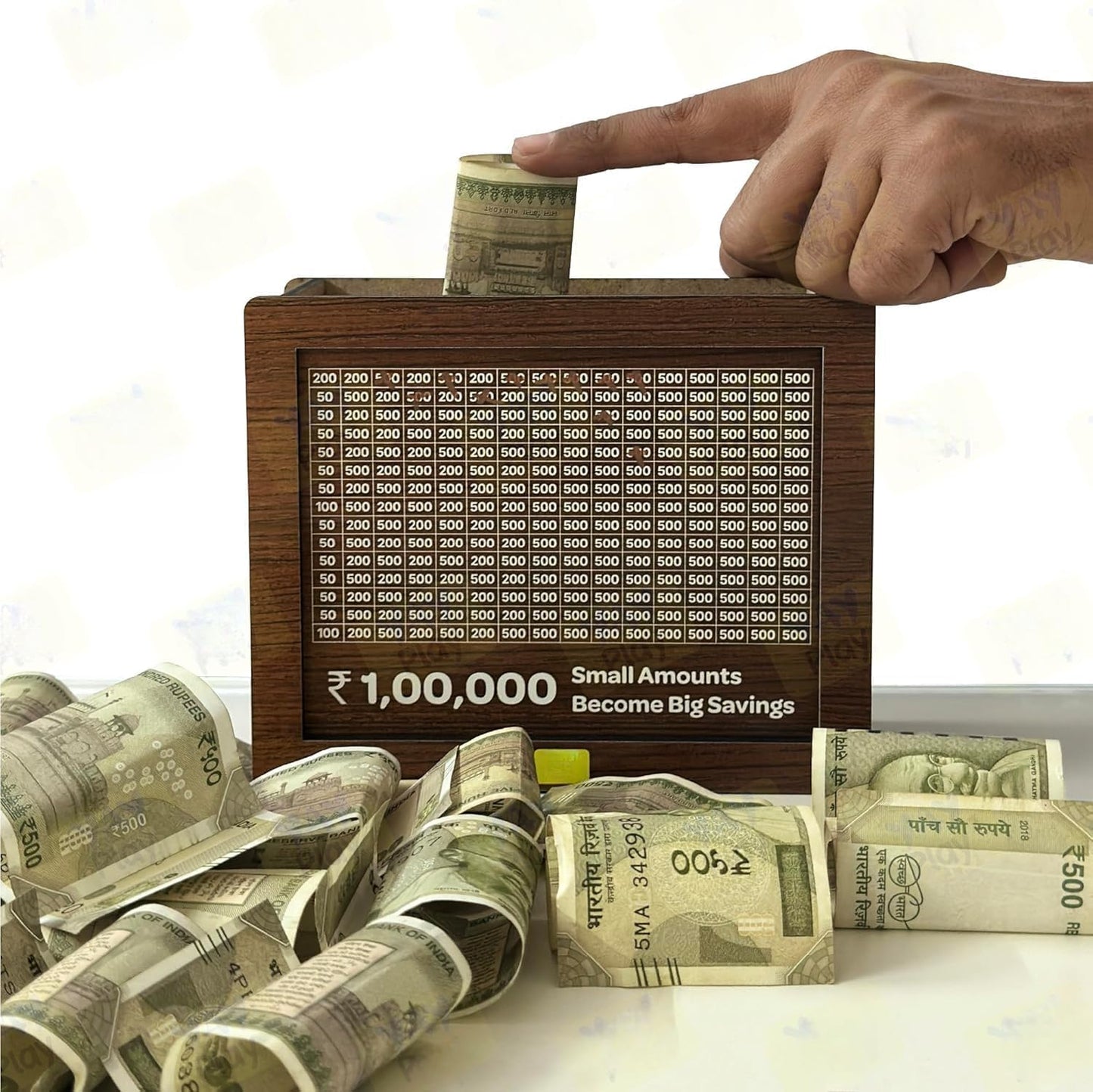 400040 Wooden Money/Piggy Bank ₹1,00,000 Savings Challenge Piggy Bank