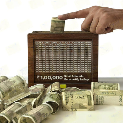 400040 Wooden Money/Piggy Bank ₹1,00,000 Savings Challenge Piggy Bank