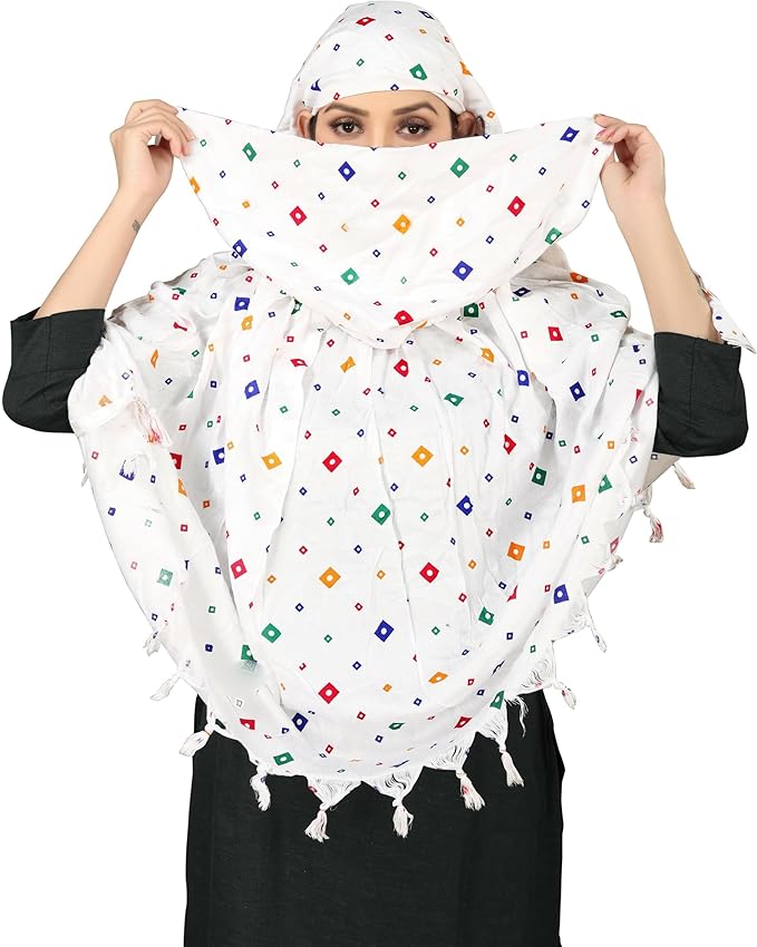 400049 Cotton Breathable Sun Protection Scarf Dupatta Usable for vehicle Driver | White Printed MIX Design