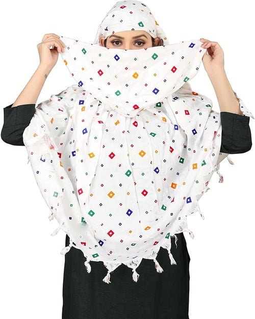 400049 Cotton Breathable Sun Protection Scarf Dupatta Usable for vehicle Driver | White Printed MIX Design