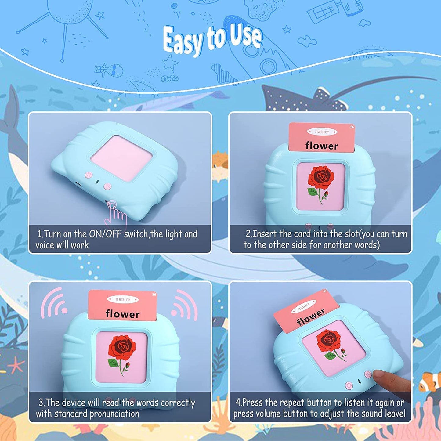 400012 ToyMagic Toddler Toys 224 Words Talking Flash Cards | Educational Learning Talking Toy for 1 2 3 4 5 Year Old Boys and Girls