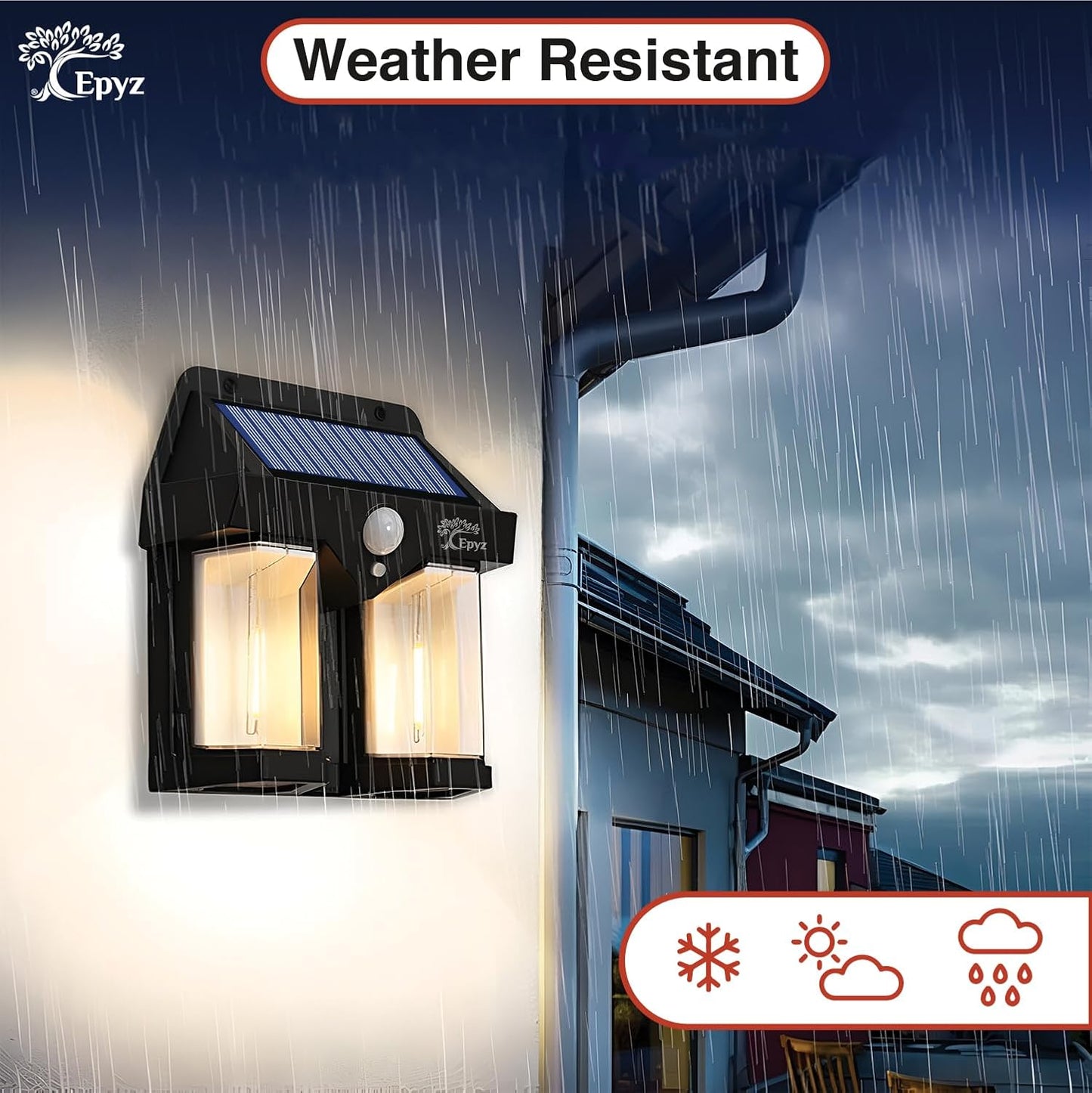 400023 Outdoor Waterproof Solar Double Wall Motion Sensor Light, 3 Lighting Modes Solar Security Wall Light