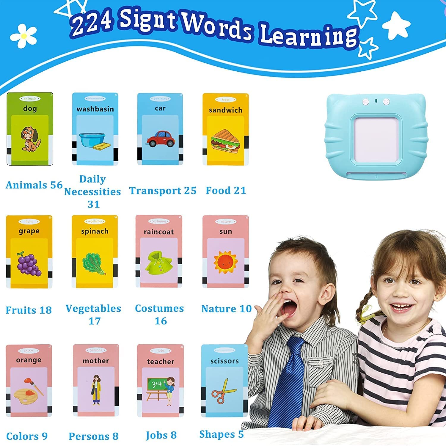 400012 ToyMagic Toddler Toys 224 Words Talking Flash Cards | Educational Learning Talking Toy for 1 2 3 4 5 Year Old Boys and Girls