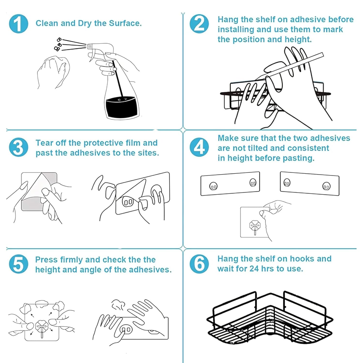 400060 Modern Metal Corner Shelf, No-Drill Adhesive Installation