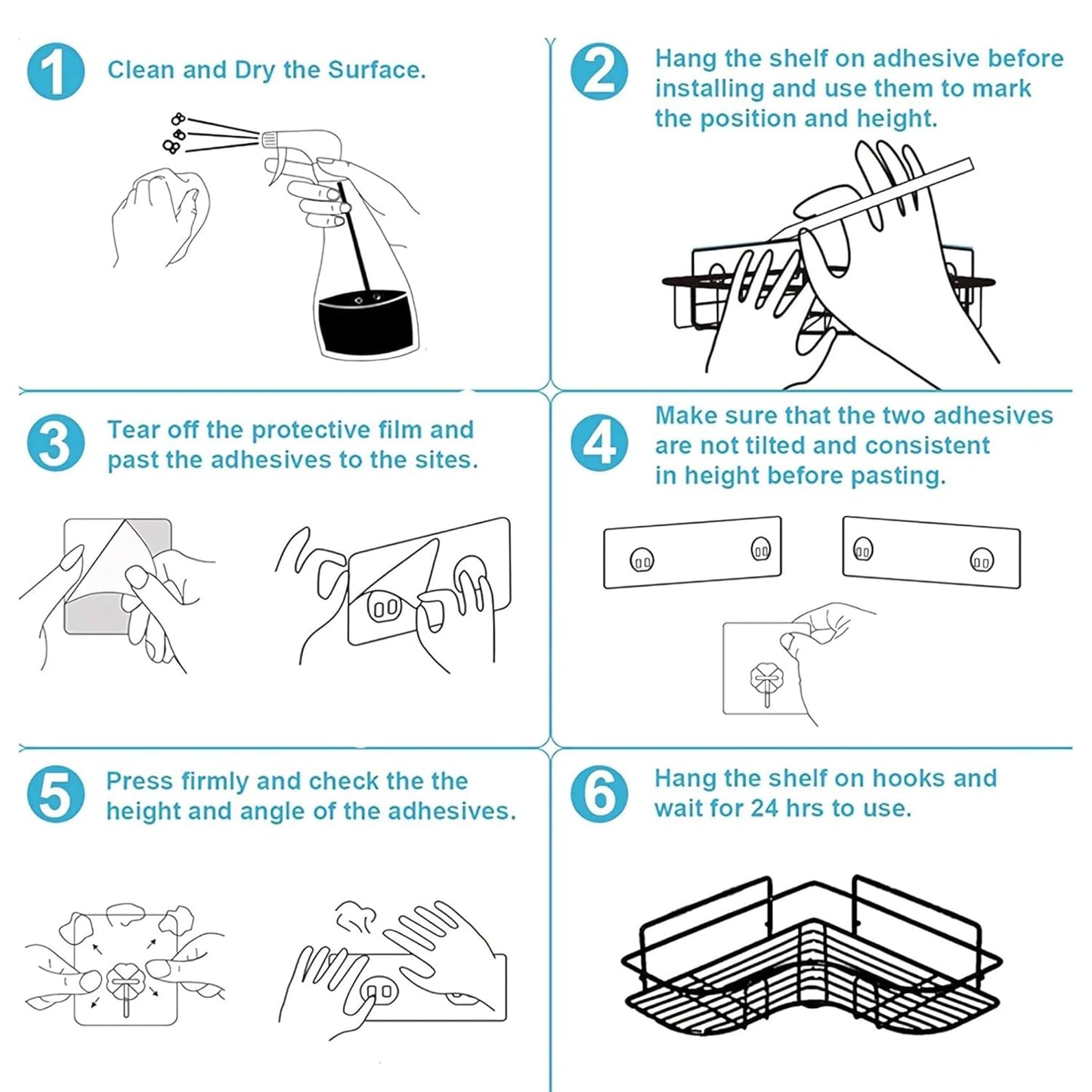 400060 Modern Metal Corner Shelf, No-Drill Adhesive Installation