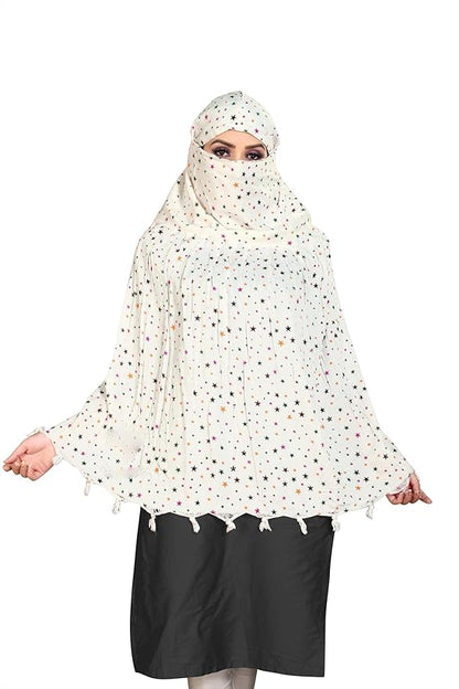 400049 Cotton Breathable Sun Protection Scarf Dupatta Usable for vehicle Driver | White Printed MIX Design