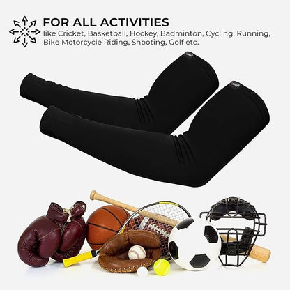 400064 Boldfit Arm Sleeves for Men & Women UV Protection Hand Sleeves (premium cotton (Pack of 2 - 4pcs) (Black)
