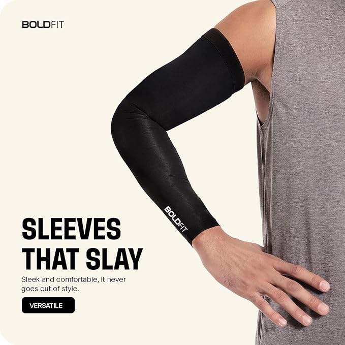 400064 Boldfit Arm Sleeves for Men & Women UV Protection Hand Sleeves (premium cotton (Pack of 2 - 4pcs) (Black)