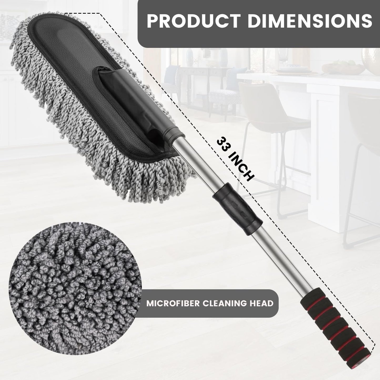 400019 Soft Microfiber Car Duster Brush with Extendable Handle Wet & Dry Scratch Free Surface Cleaner