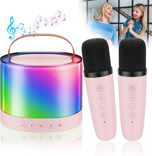 400066  Mini Karaoke Machine for Kids Adults, Portable Bluetooth Speaker with 2 Wireless Microphones
