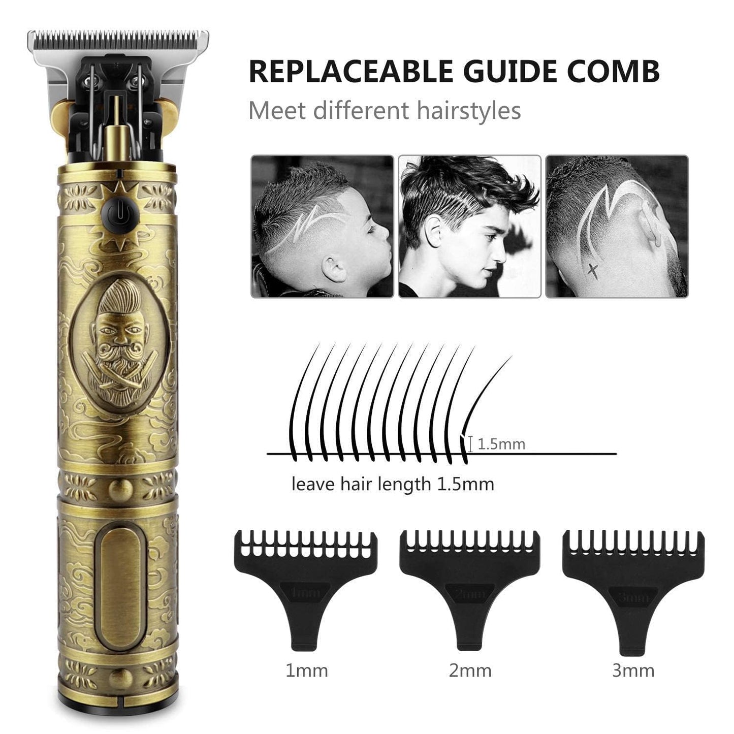 400025 Buddha Style Beard Trimmer For Men, Rechargeable Professional Hair Clipper, Hair Trimmer
