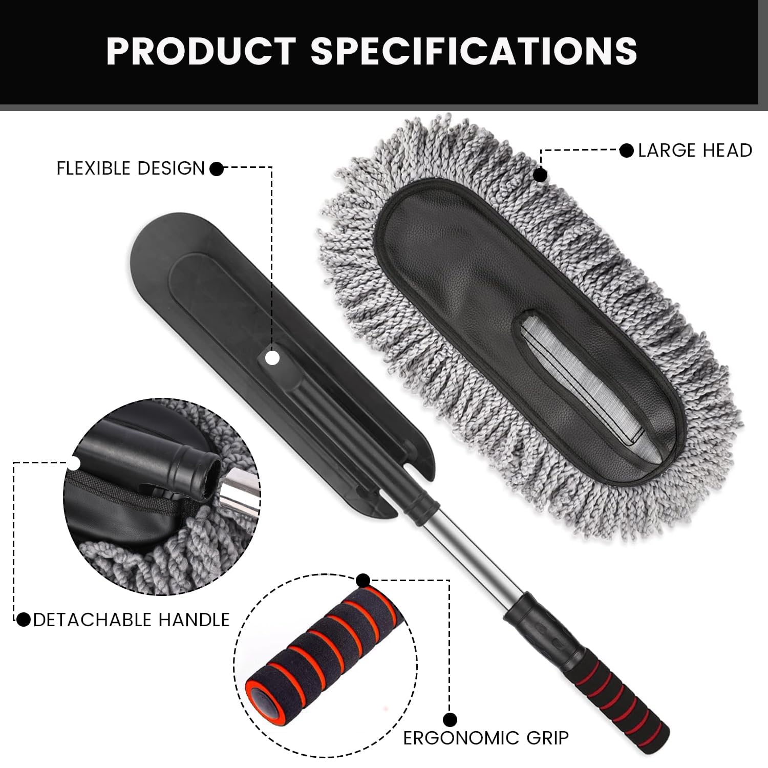 400019 Soft Microfiber Car Duster Brush with Extendable Handle Wet & Dry Scratch Free Surface Cleaner