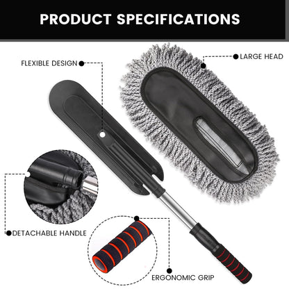 400019 Soft Microfiber Car Duster Brush with Extendable Handle Wet & Dry Scratch Free Surface Cleaner