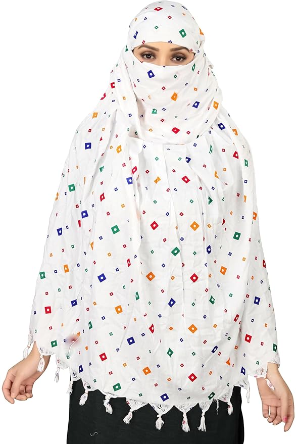 400049 Cotton Breathable Sun Protection Scarf Dupatta Usable for vehicle Driver | White Printed MIX Design
