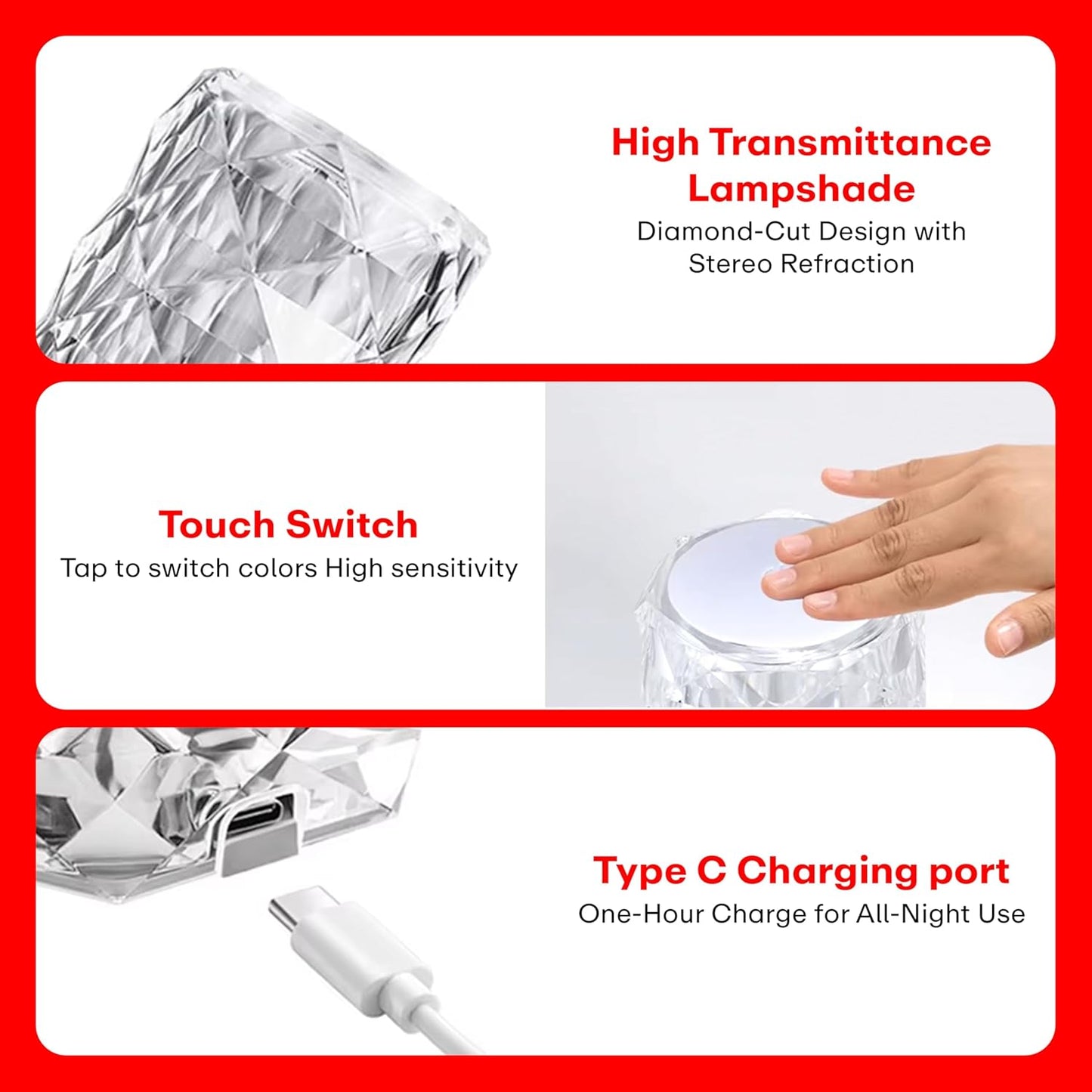 400032 Crystal Lamp,16 Color Changing Rose Crystal Diamond Table Lamp