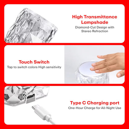 400032 Crystal Lamp,16 Color Changing Rose Crystal Diamond Table Lamp