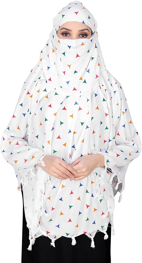 400049 Cotton Breathable Sun Protection Scarf Dupatta Usable for vehicle Driver | White Printed MIX Design