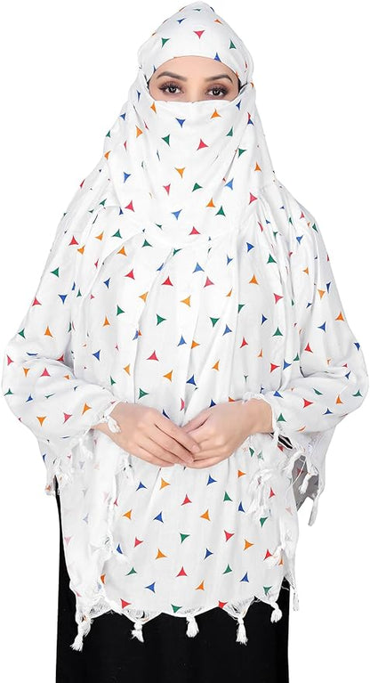 400049 Cotton Breathable Sun Protection Scarf Dupatta Usable for vehicle Driver | White Printed MIX Design