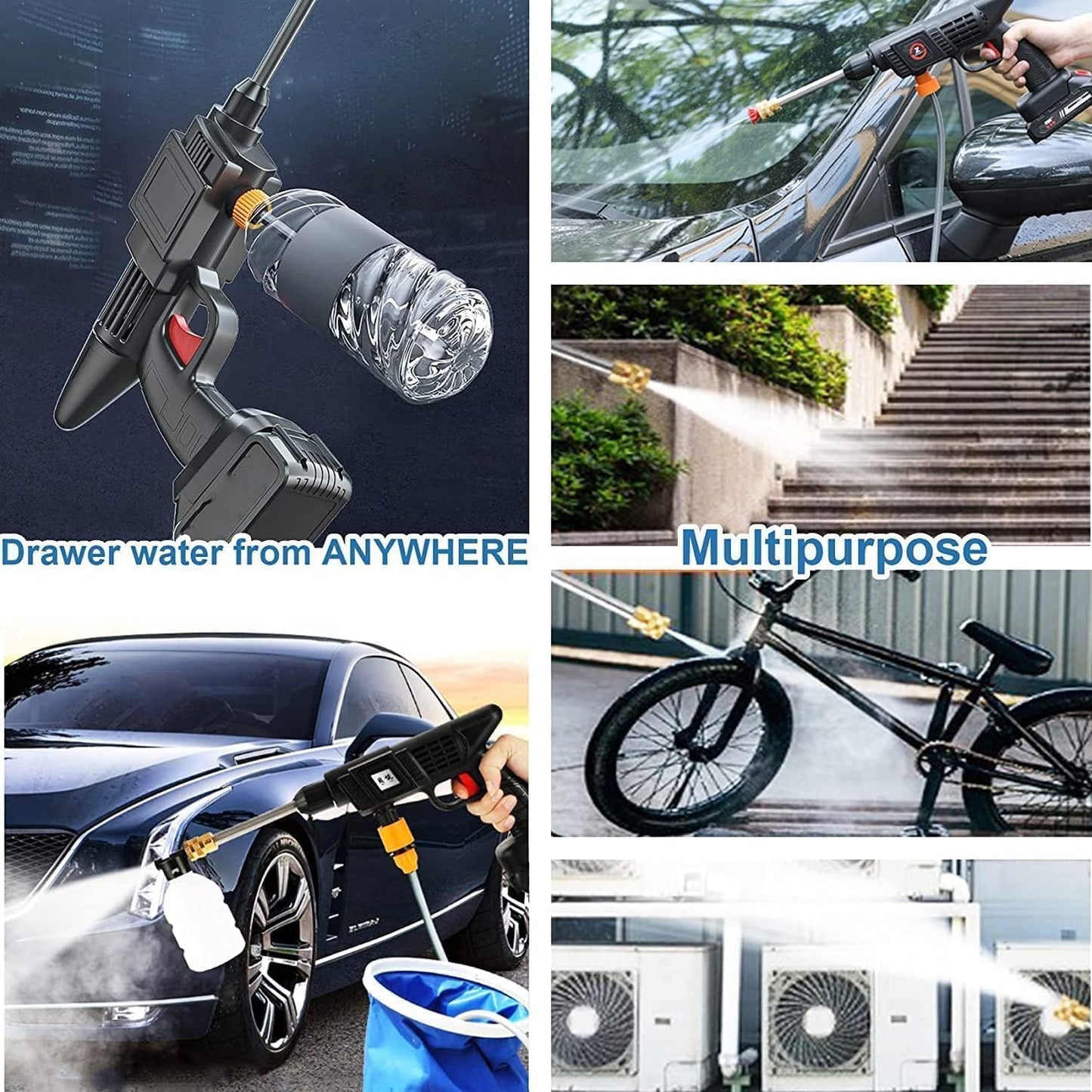 400014 Pressure Washer Gun 48V 12000mah High Pressure Water Gun for Car Wash Bike Washing Cleaning| Adjustable Nozzle and 5M Hose Pipe (Double Battry)
