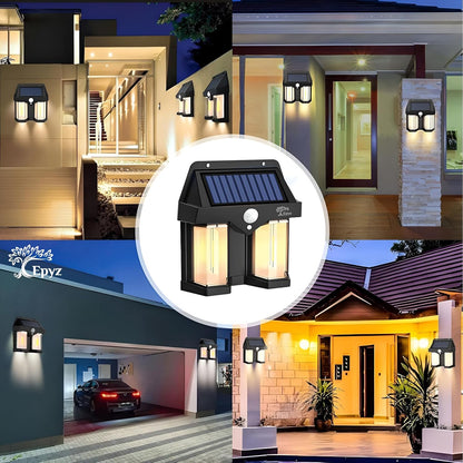 400023 Outdoor Waterproof Solar Double Wall Motion Sensor Light, 3 Lighting Modes Solar Security Wall Light
