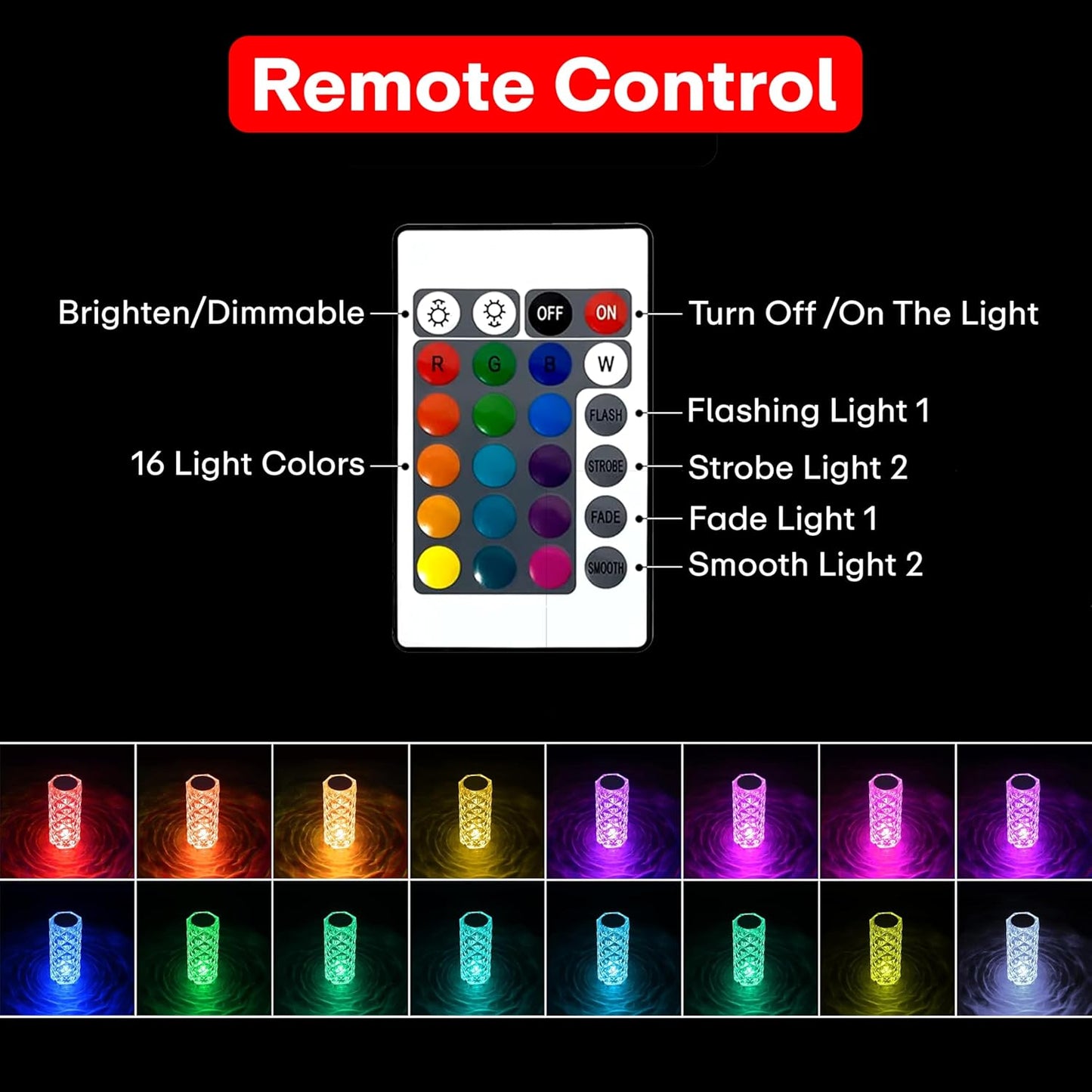 400032 Crystal Lamp,16 Color Changing Rose Crystal Diamond Table Lamp