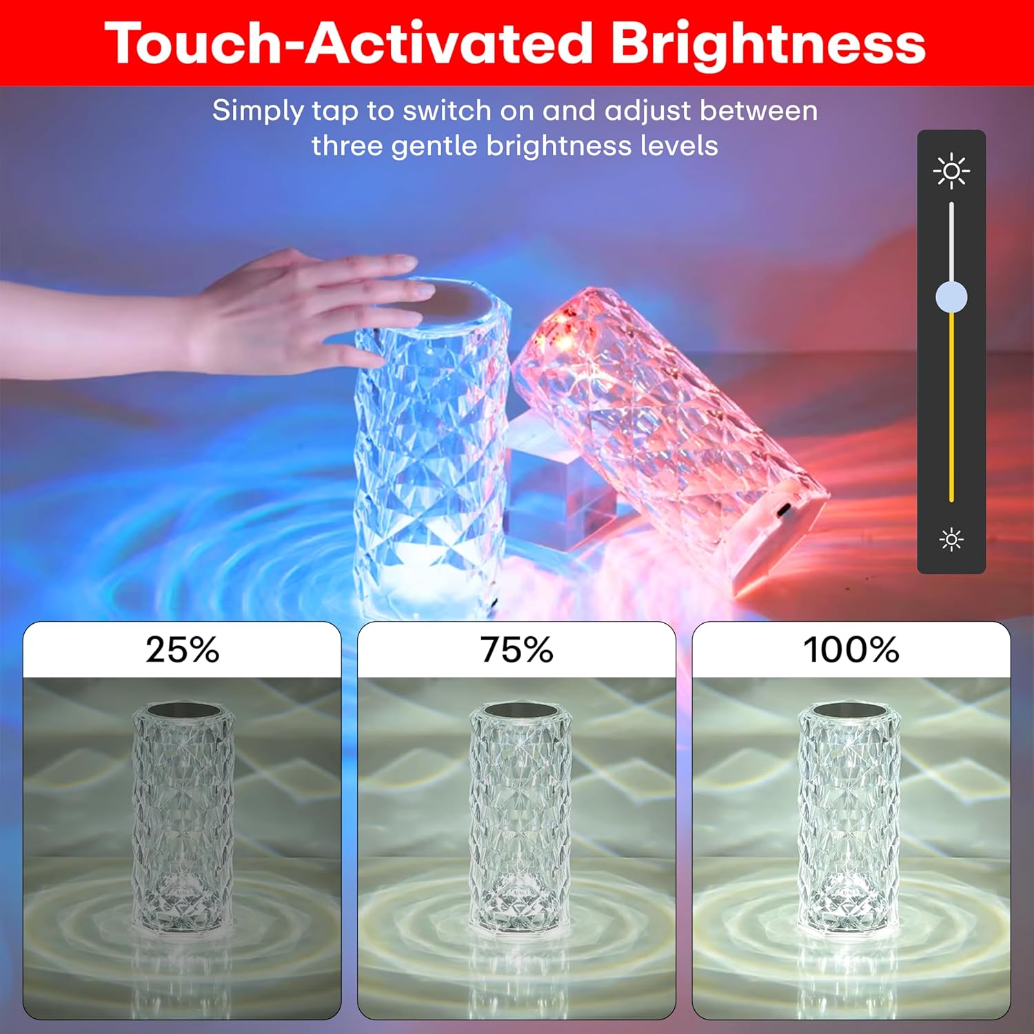 400032 Crystal Lamp,16 Color Changing Rose Crystal Diamond Table