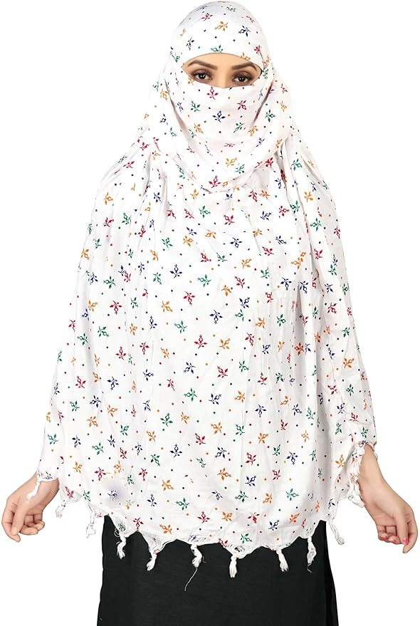 400049 Cotton Breathable Sun Protection Scarf Dupatta Usable for vehicle Driver | White Printed MIX Design