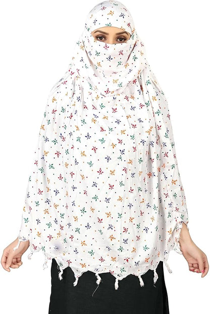 400049 Cotton Breathable Sun Protection Scarf Dupatta Usable for vehicle Driver | White Printed MIX Design