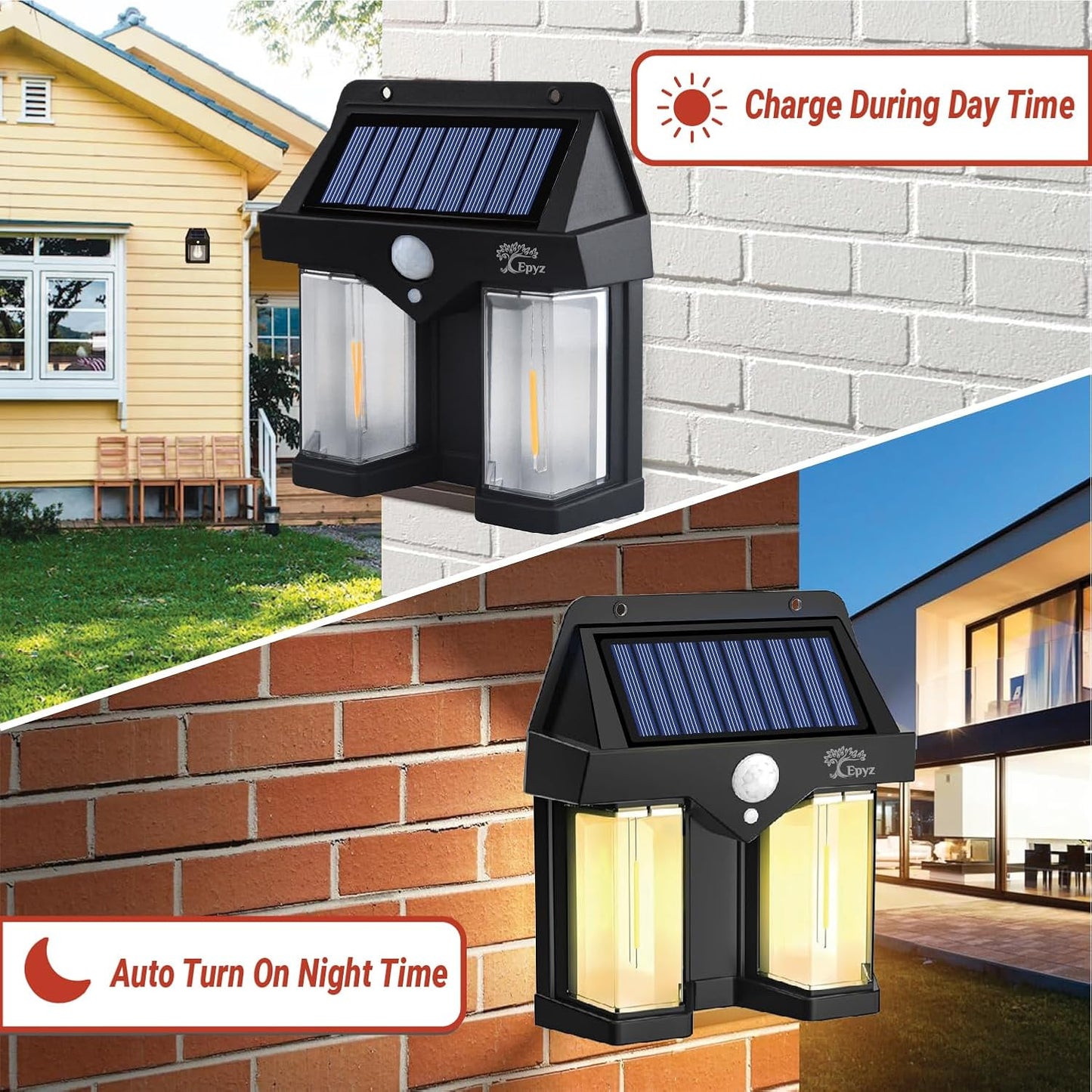 400023 Outdoor Waterproof Solar Double Wall Motion Sensor Light, 3 Lighting Modes Solar Security Wall Light