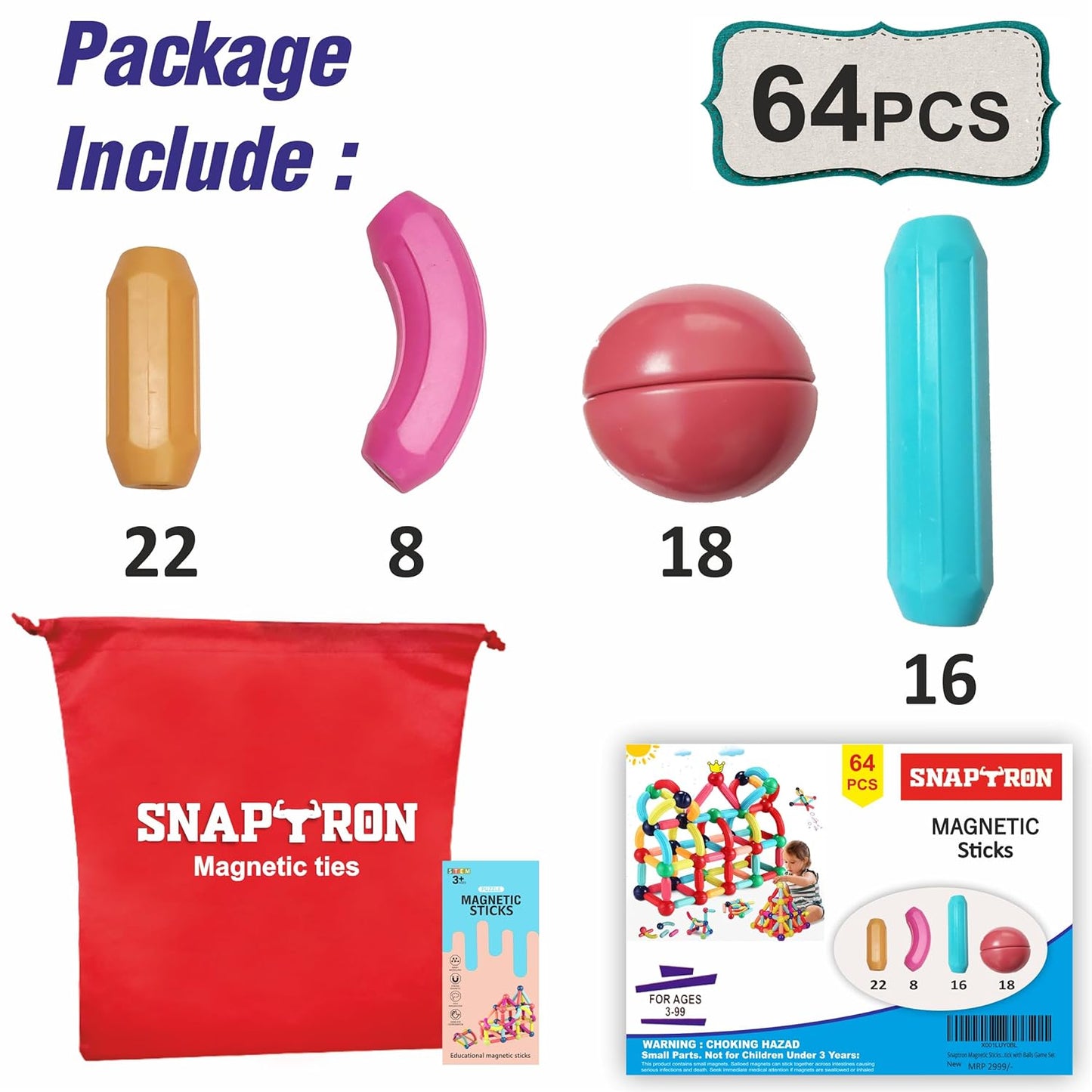 400071 Magnetic Sticks Blocks for Kids (64pcs)