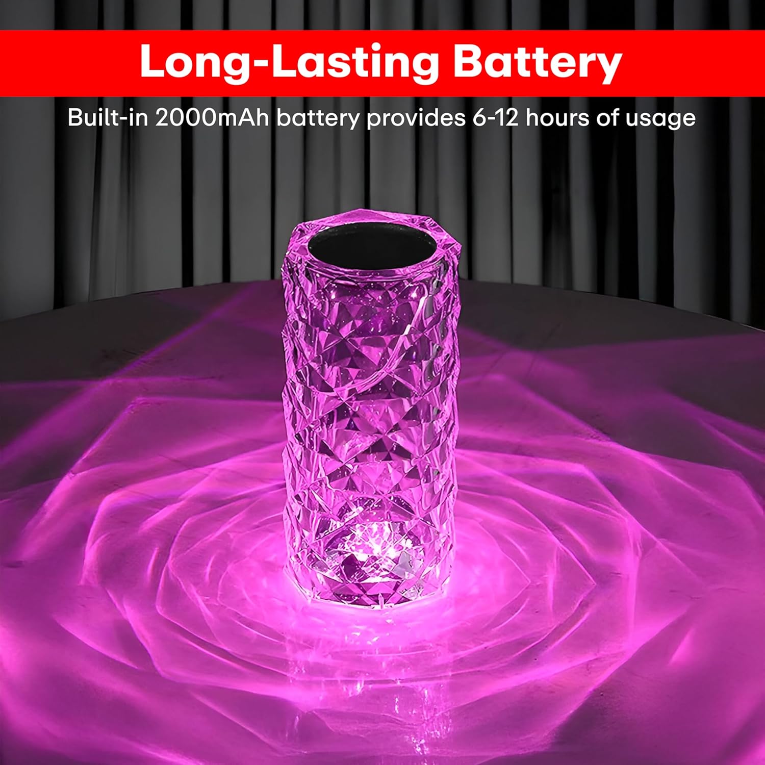 400032 Crystal Lamp,16 Color Changing Rose Crystal Diamond Table