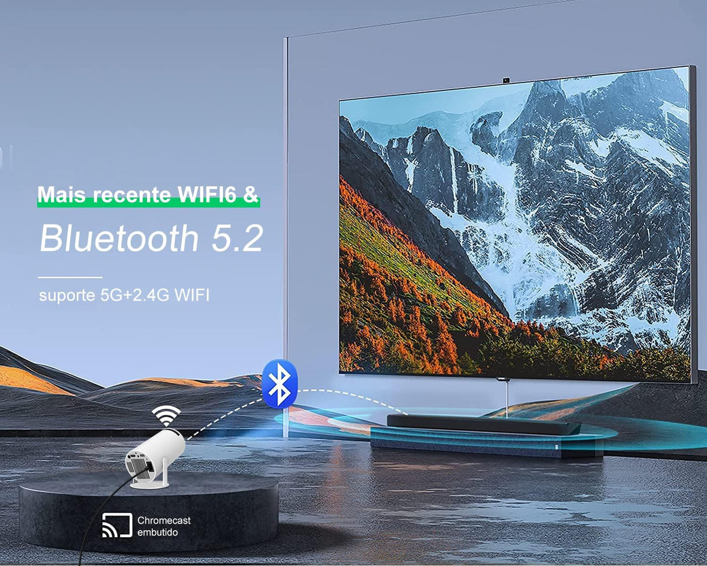 400039 Smart Portable Android 11 Mini Projector, 220 ANSI, 4K/1080P, Wi-Fi 5G BT 5.0, 180 Degree Rotation