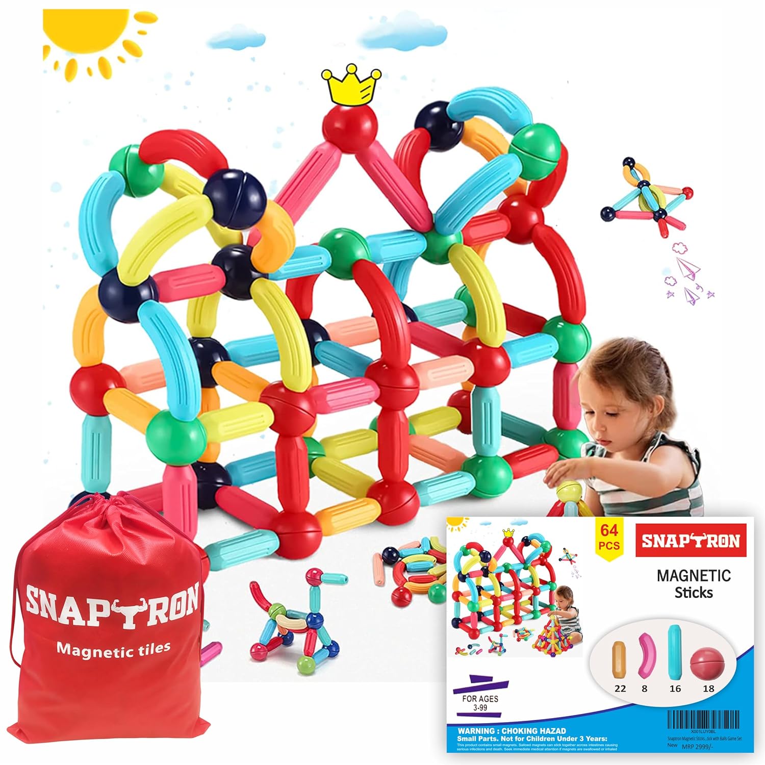 400071 Magnetic Sticks Blocks for Kids (64pcs)