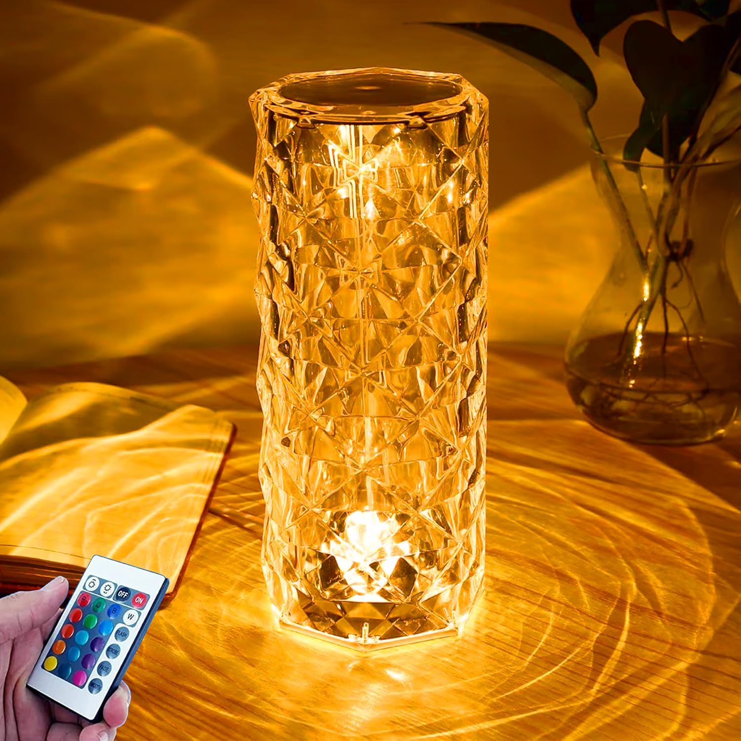 400032 Crystal Lamp,16 Color Changing Rose Crystal Diamond Table