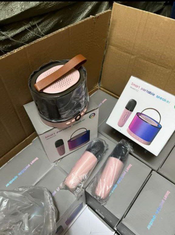 400066  Mini Karaoke Machine for Kids Adults, Portable Bluetooth Speaker with 2 Wireless Microphones