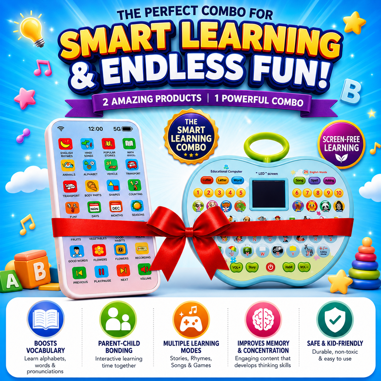2-in-1 Kids Smart Learning Combo – Apple Tablet + Learning Phone
