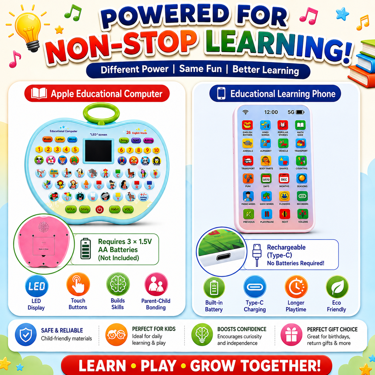2-in-1 Kids Smart Learning Combo – Apple Tablet + Learning Phone