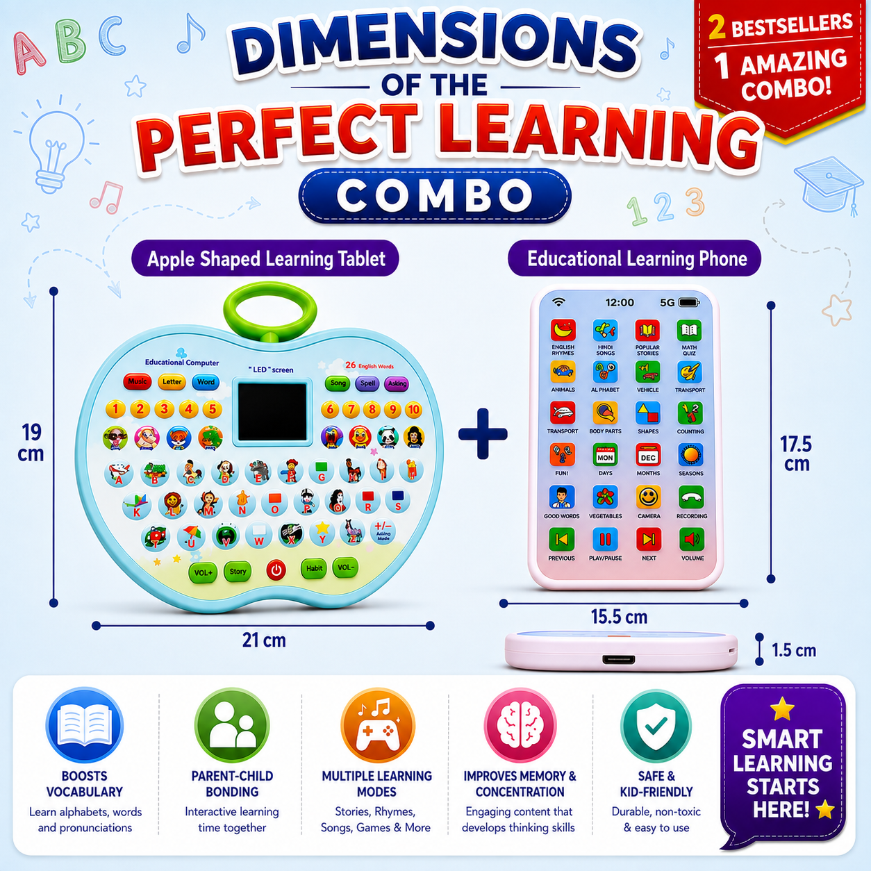 2-in-1 Kids Smart Learning Combo – Apple Tablet + Learning Phone