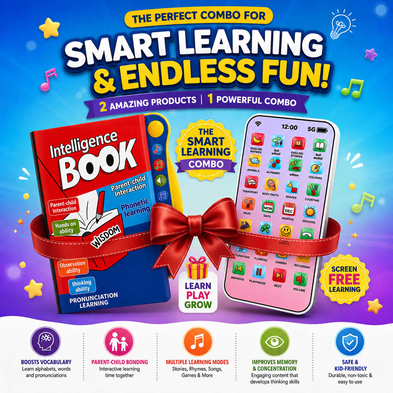 400074 2-in-1 Kids Smart Learning Combo – Book + Learning Phone