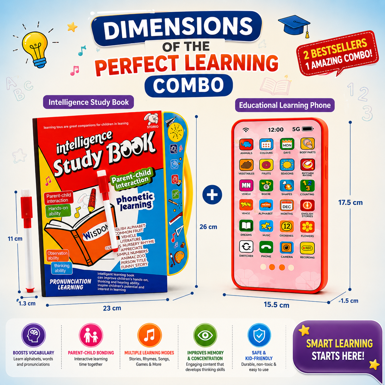 400074 2-in-1 Kids Smart Learning Combo – Book + Learning Phone