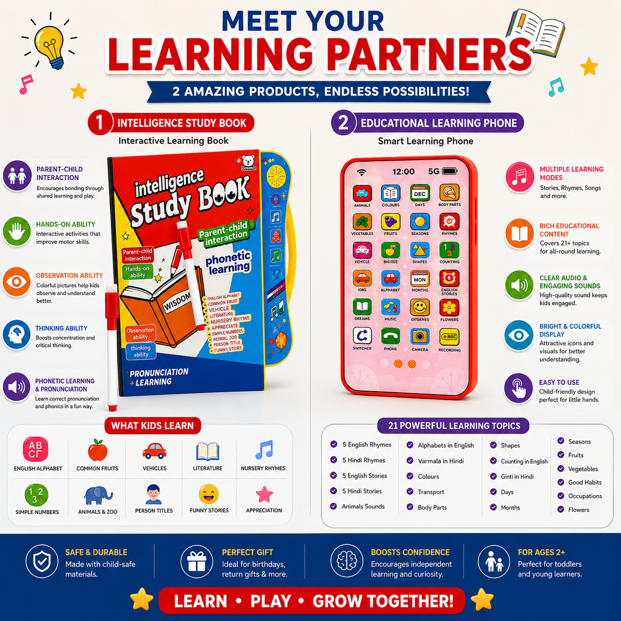 400074 2-in-1 Kids Smart Learning Combo – Book + Learning Phone