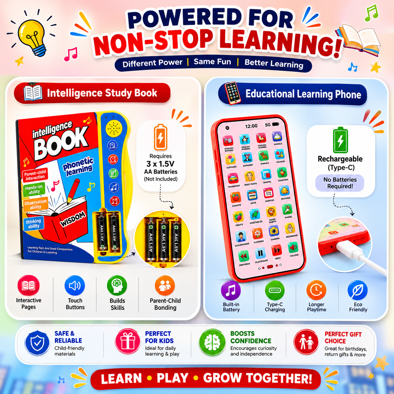 400074 2-in-1 Kids Smart Learning Combo – Book + Learning Phone