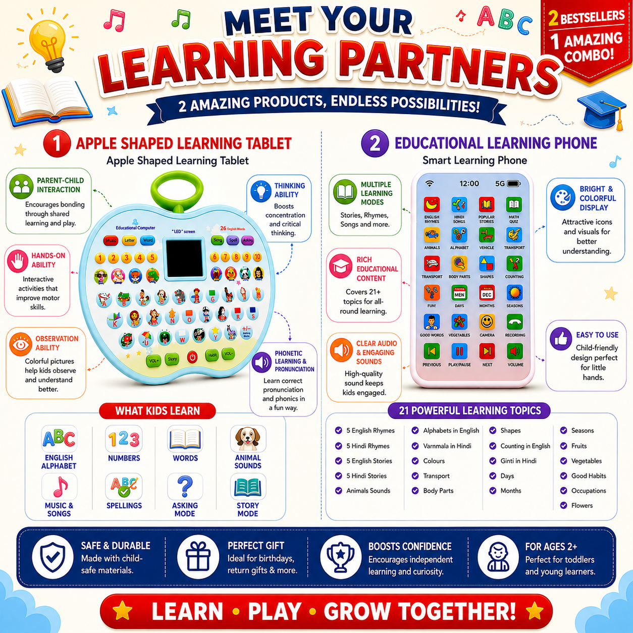 2-in-1 Kids Smart Learning Combo – Apple Tablet + Learning Phone