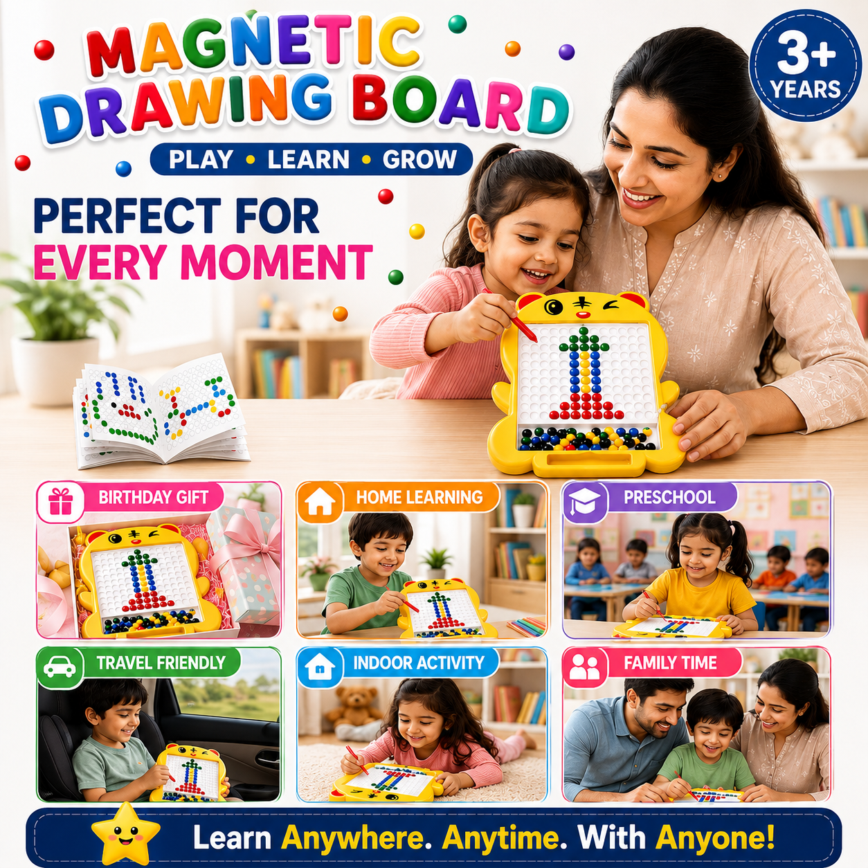 Magnetic Drawing Board for Kids | 80 Beads & Magnetic Pen
