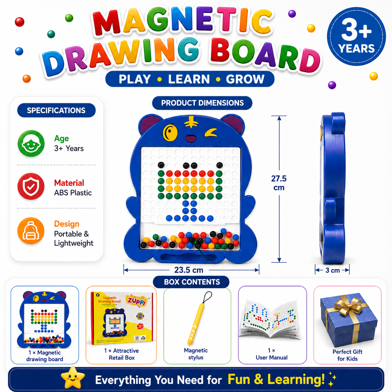 Magnetic Drawing Board for Kids | 80 Beads & Magnetic Pen
