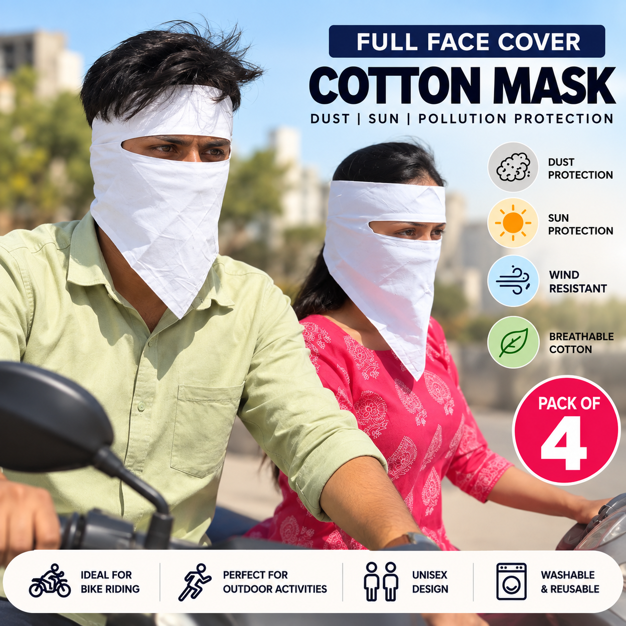 Cotton Face Mask – White (Pack of 4)